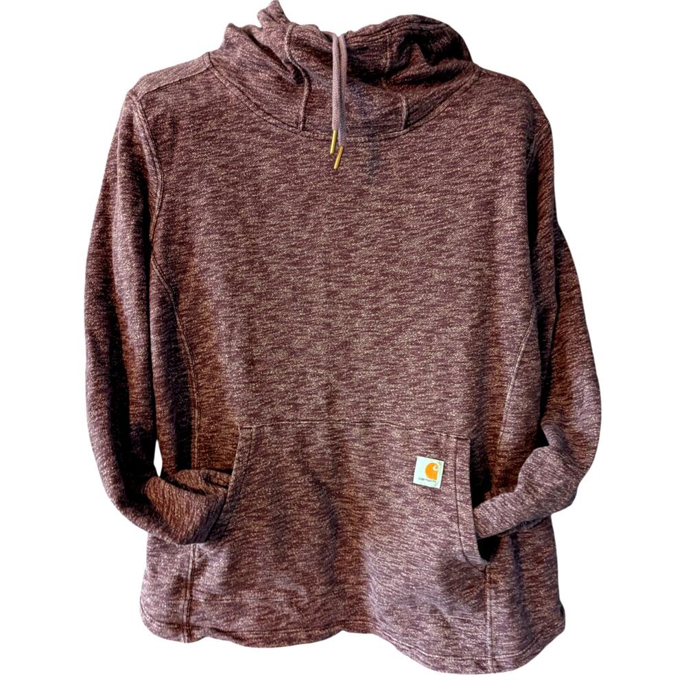 CARHARTT XXL 20 Women's Burgundy Marled Hooded Sweatshirt Cowl Hoodie